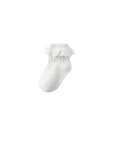 White lace frill baby socks, breathable and elegant cotton design for baby girls and toddlers.