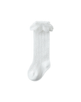 White lace knit baby socks for girls – soft cotton design with breathable openwork and delicate lace trim.