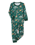 Women’s and men’s matching green animal print Christmas pajamas long sleeve set