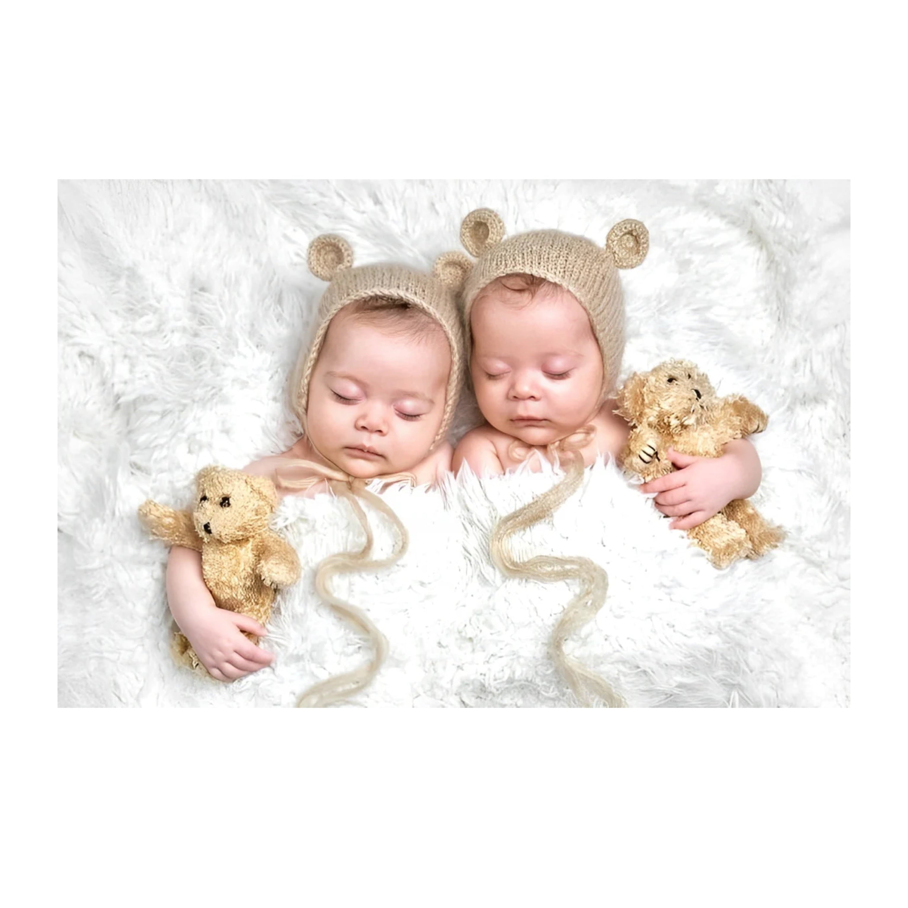 Adorable twin baby girls dressed in bear outfits, cute matching baby clothes gift set for girls
