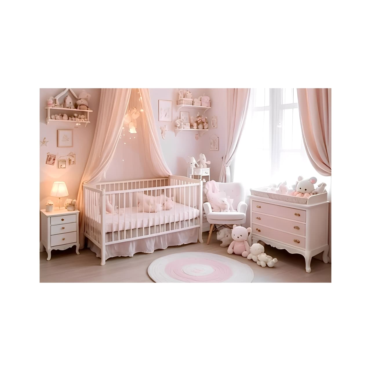 Stylish baby nursery with pink crib and decor, unique baby girl gifts and room inspiration in the UK.