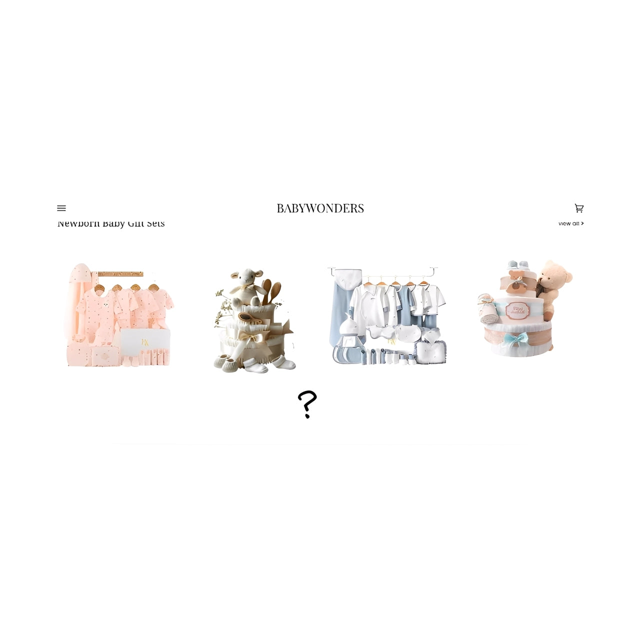 BabyWonders gift sets for newborns, showing pink essentials, blue wardrobe sets, diaper cakes, and plush bundles—comparing Sweet Slumber and Baby Wardrobe sets for function vs. luxury.