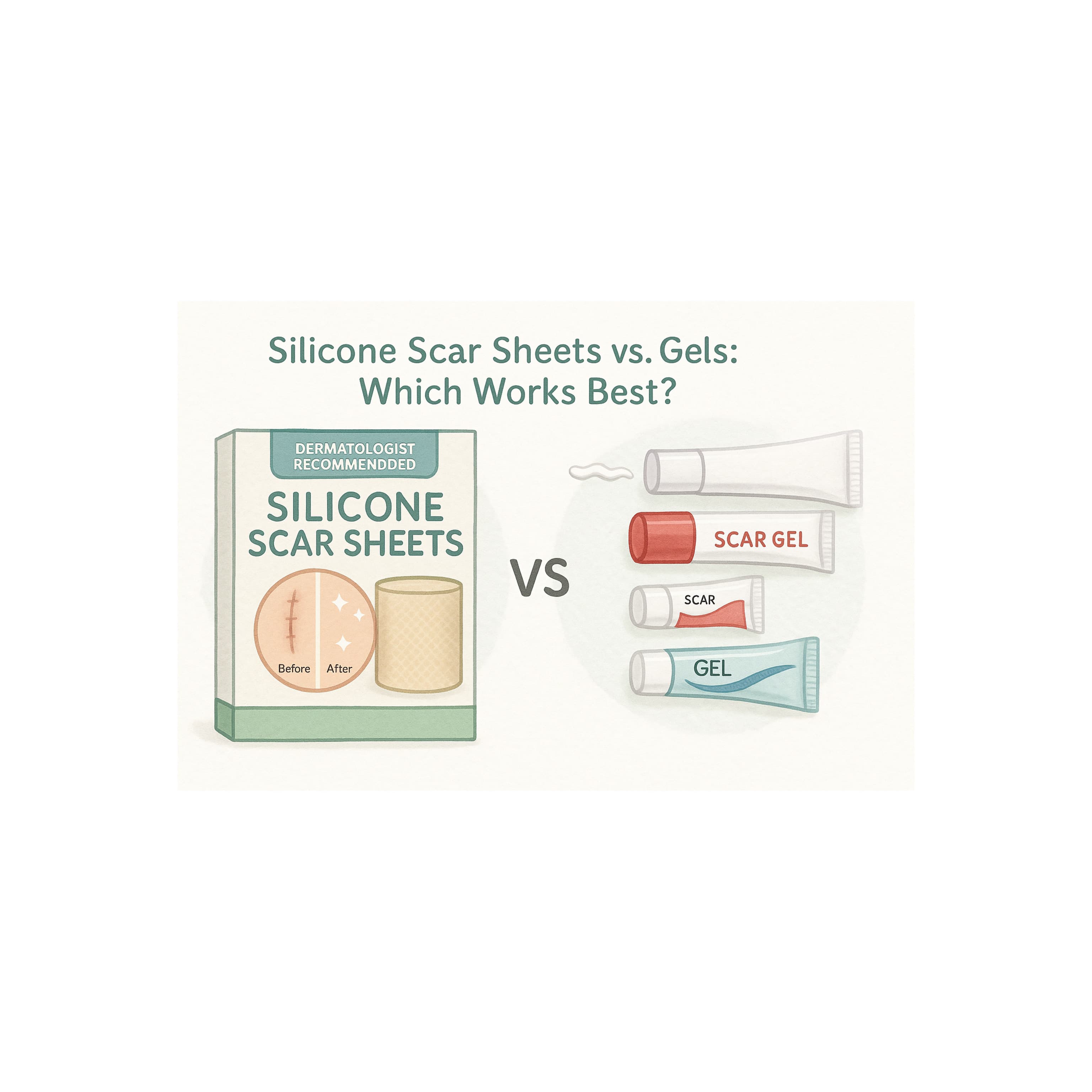 Comparison of silicone scar sheets vs scar treatment gels, highlighting which scar therapy works best for healing, reducing keloids, and improving scar appearance.