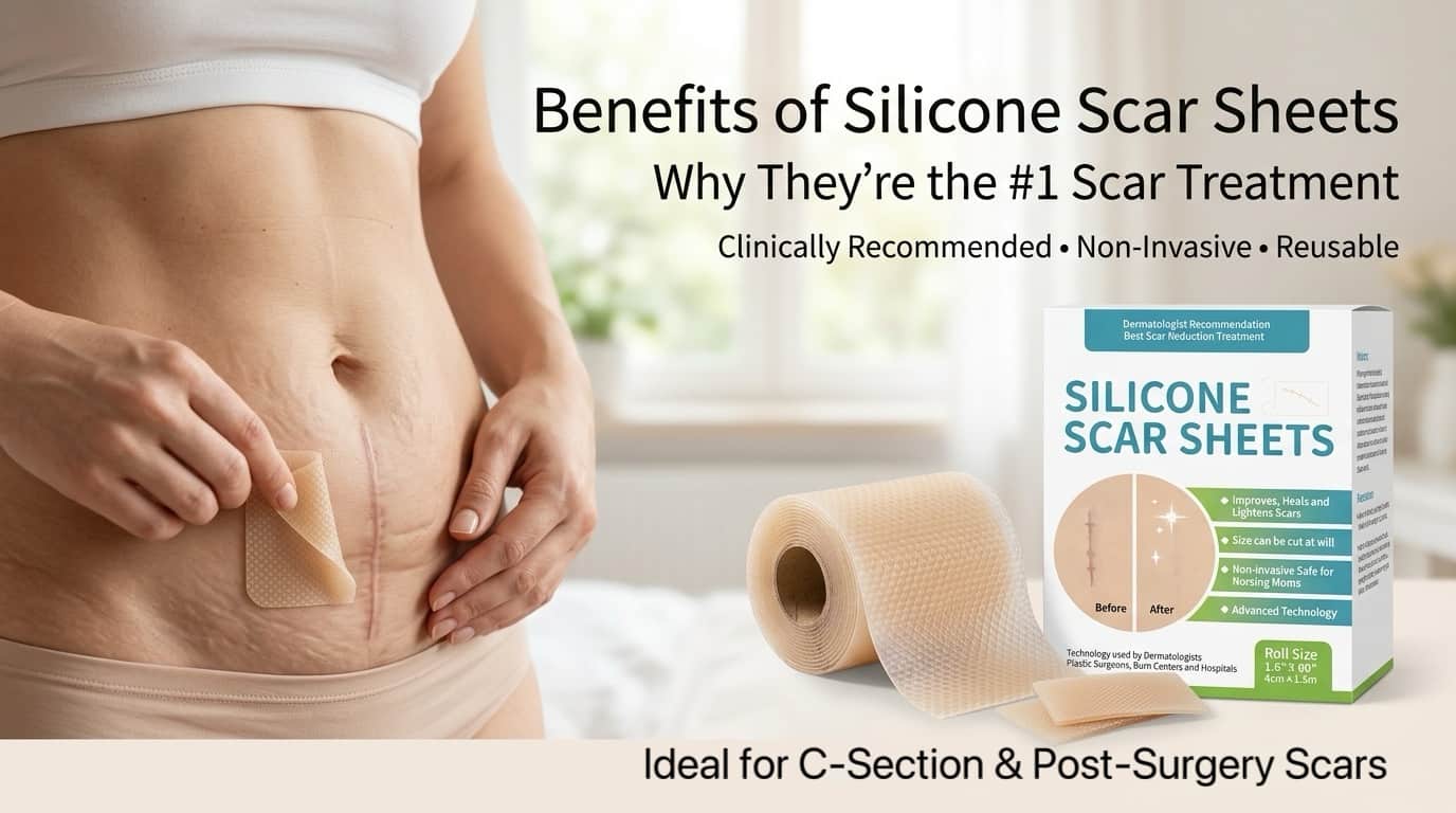 Silicone scar sheets for C-section scar healing, clinically recommended reusable scar treatment for postpartum recovery and improving skin appearance