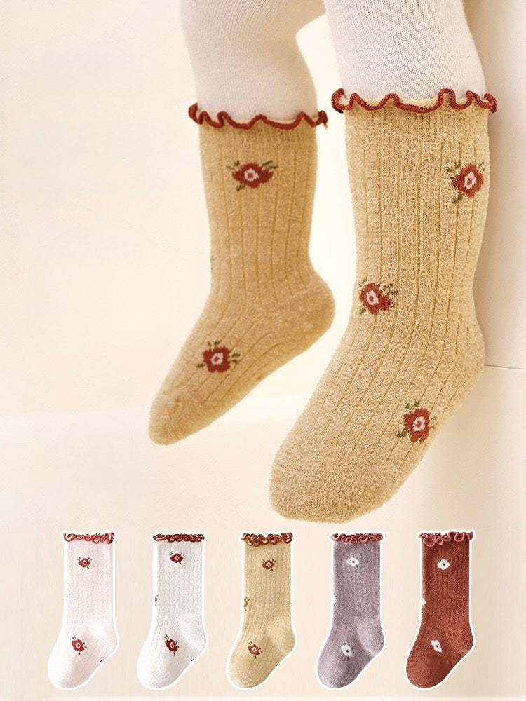 5-Pack Daisy Frill Baby Socks | Floral Cotton Ribbed Set