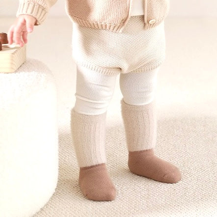 Two-Tone Winter Knit Baby Socks – Warm Colour Block Cotton Socks