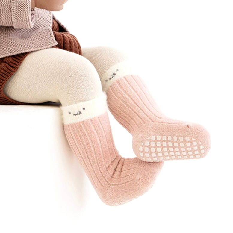 Two-Tone Anti-Slip Baby Socks - Ribbed Cotton Grip - Single Pair