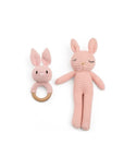Crochet Twin Pink Bunny Rattle Set
