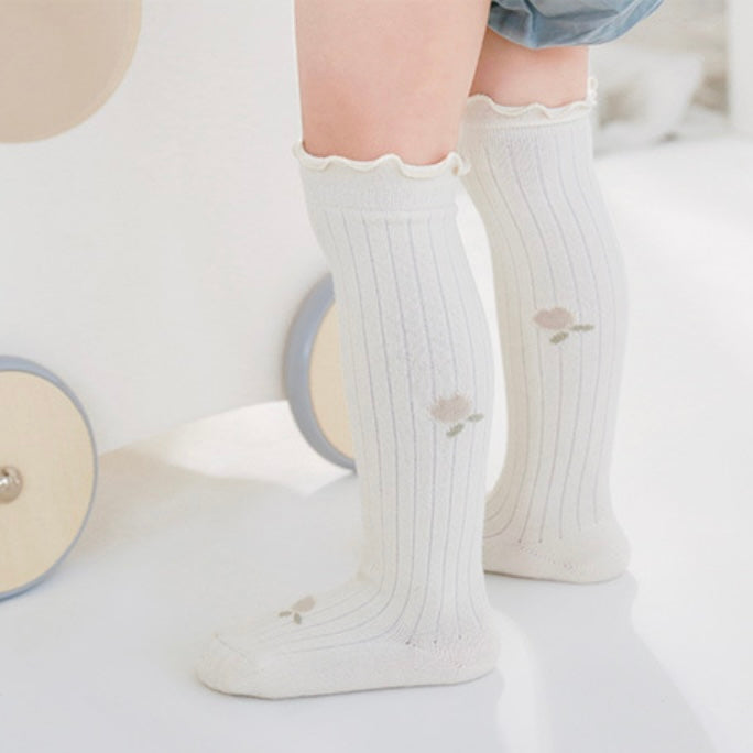 5-Pack Pastel Scallop Knee-High Baby Socks – Soft Cotton Long Socks