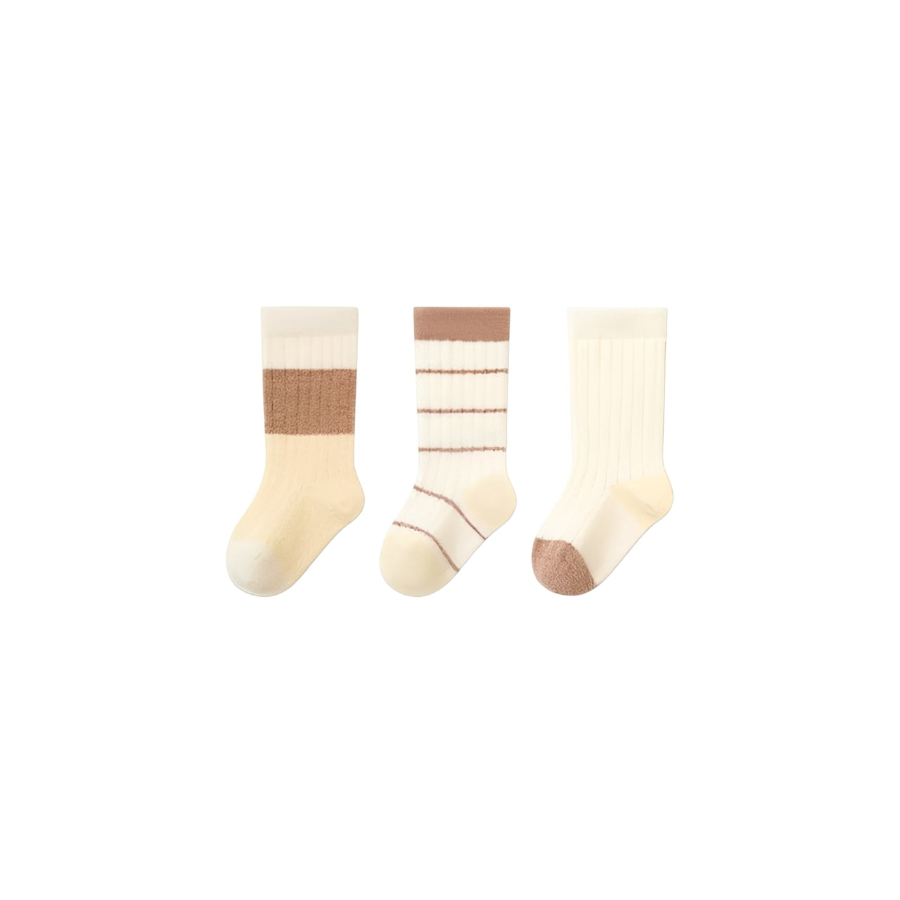Retro striped winter baby socks 3-pair set in beige, cream, and brown – BabyWonders UK
