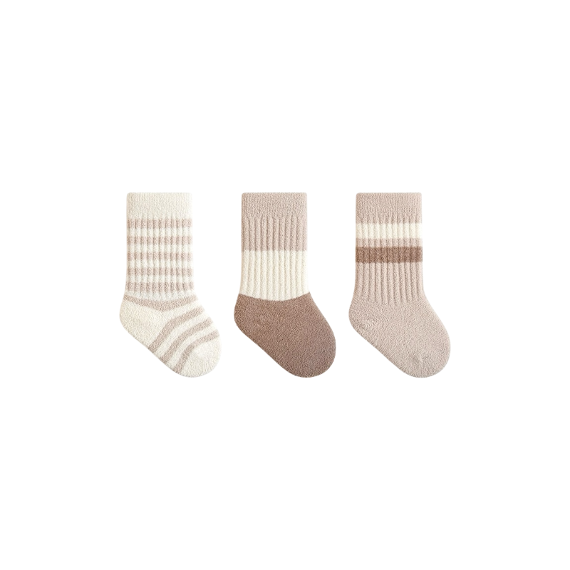 3-pack thick winter baby socks in brown and beige – fluffy cotton socks for babies