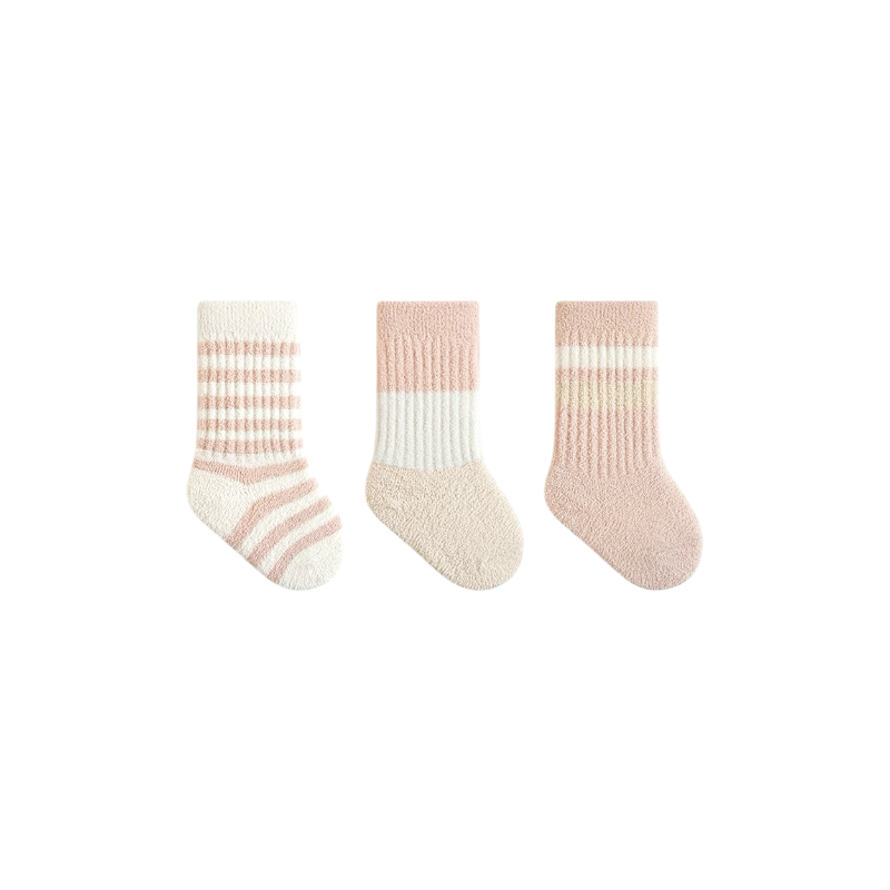 3-pack thick winter baby socks in green and beige mix – fluffy warm design