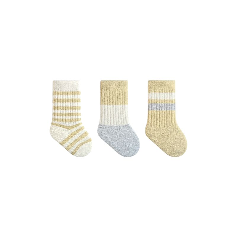 3-pack thick winter baby socks in pink and beige mix – cosy cotton baby socks