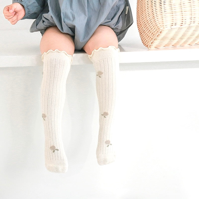 5-Pack Pastel Scallop Knee-High Baby Socks – Soft Cotton Long Socks