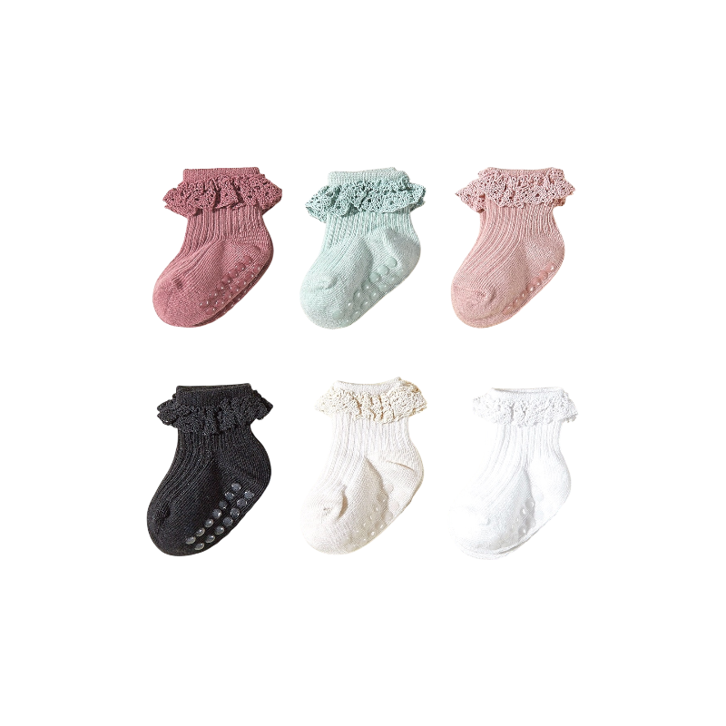 5-pack lace trim baby socks – cotton anti-slip socks for babies