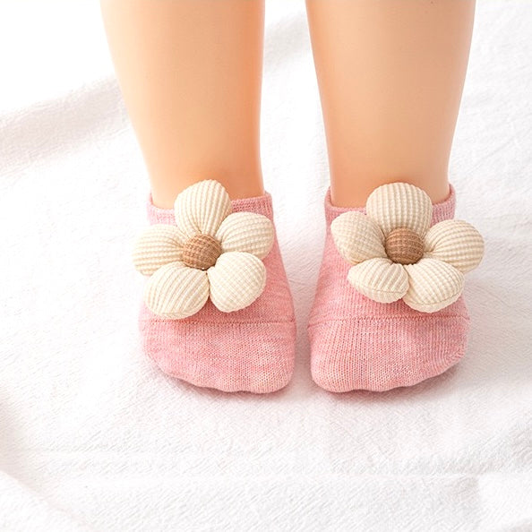 Knitted Flower Anti-Slip Baby Socks – Soft Cotton Grip Booties