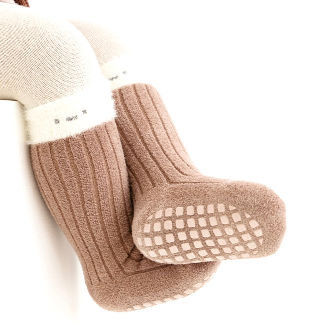 Two-Tone Anti-Slip Baby Socks - Ribbed Cotton Grip - Single Pair