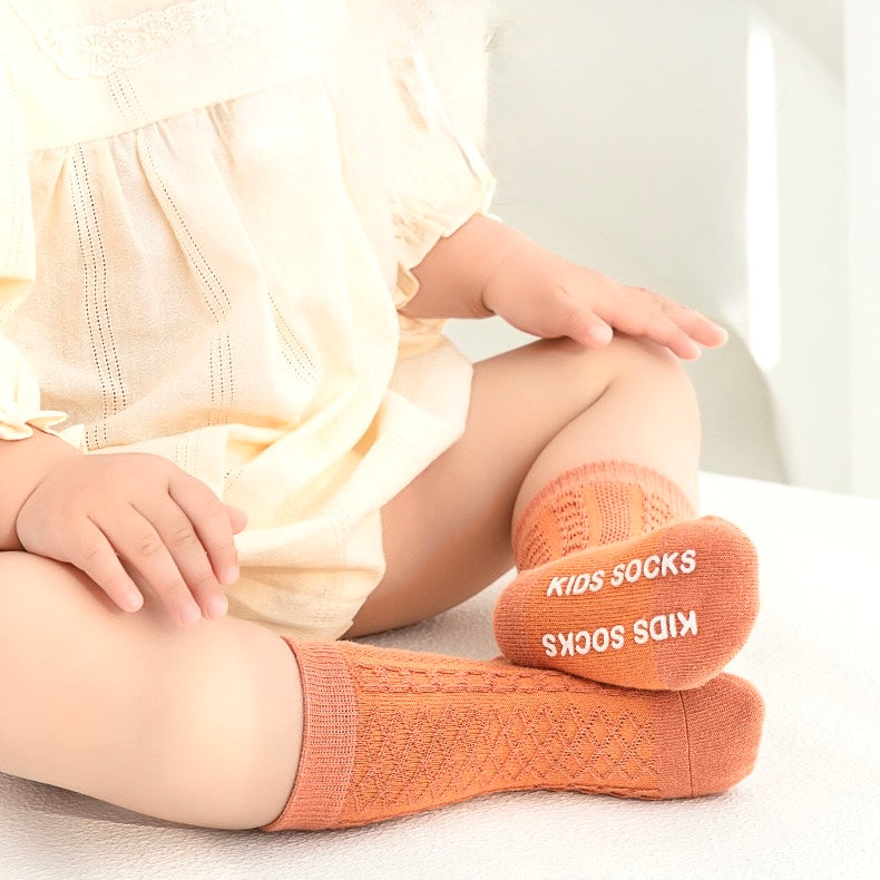 3-Pack Cable Knit Anti-Slip Baby Socks – Soft Cotton Grip Socks