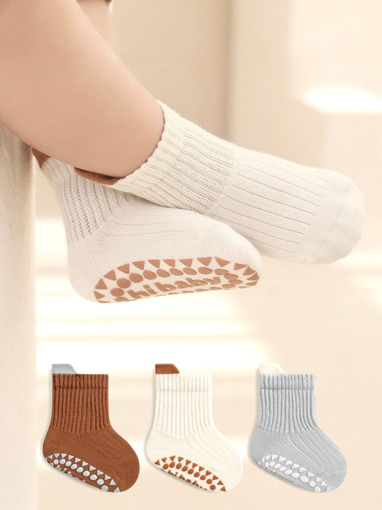 3-Pack Anti-Slip Ribbed Baby Socks – Cotton Grip Socks for Baby &amp; Toddler