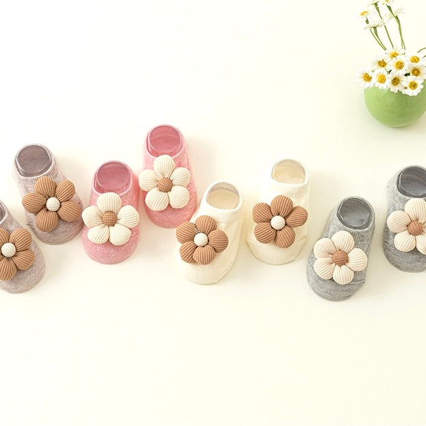 Knitted Flower Anti-Slip Baby Socks – Soft Cotton Grip Booties