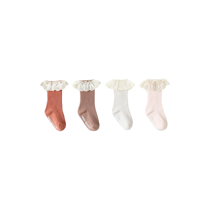 Vintage Ruffle Knit Baby Socks – Soft Cotton Socks with Lace Frill Cuff