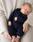 Cable Knit Baby Romper with Hat – Cotton Long Sleeve Jumpsuit