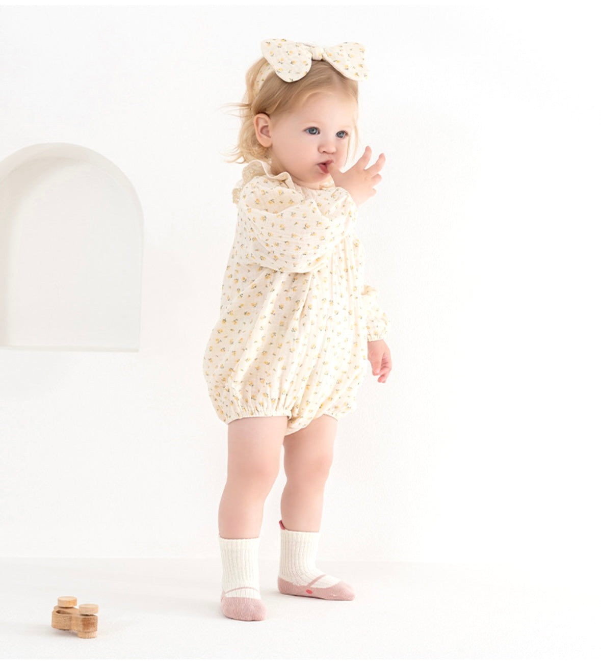 Close-up of non-slip sole dots on ribbed cotton baby socks
