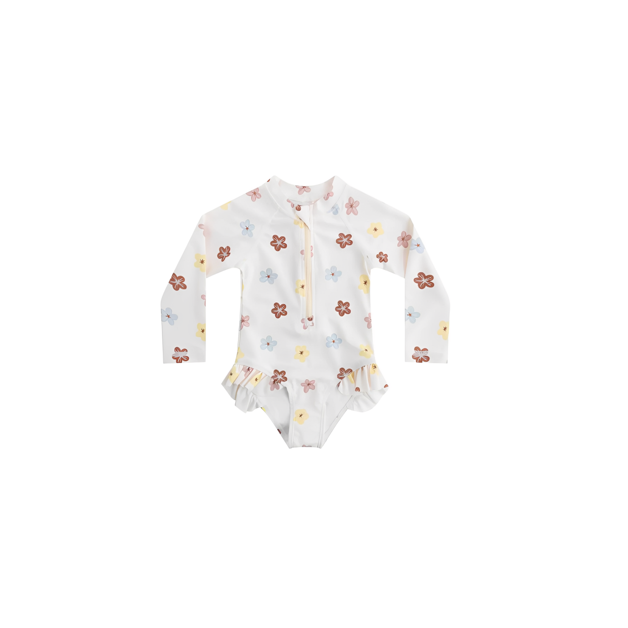 Baby colourful floral long sleeve swimsuit on white base
