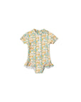 Baby floral print short sleeve swimsuit, toddler girls summer swimwear, quick dry baby one piece with front zip