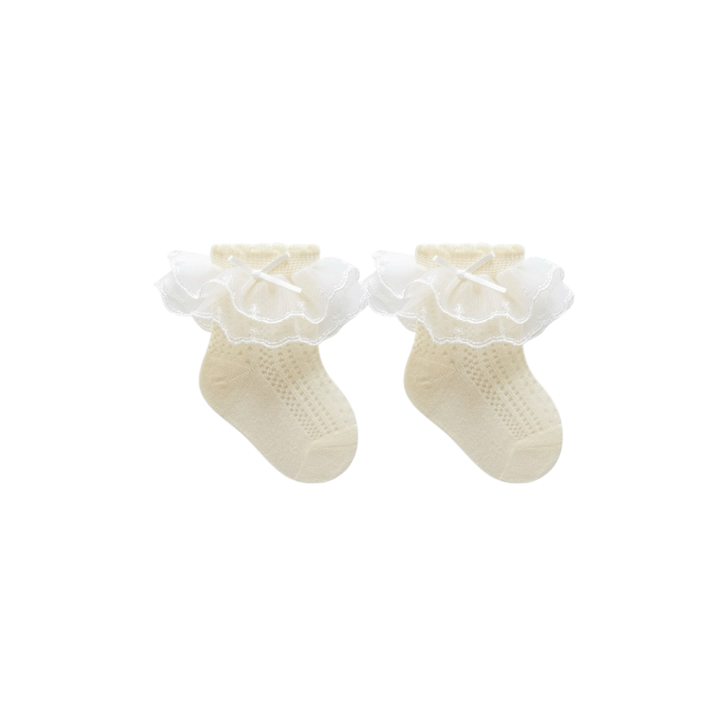 Elegant baby girl lace frill socks crafted from breathable combed cotton for comfort and style