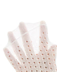 Lightweight breathable mesh material of baby lace socks, showing air holes and elasticity
