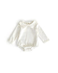 Baby Peter Pan collar romper in classic white with long sleeves and snap fastening