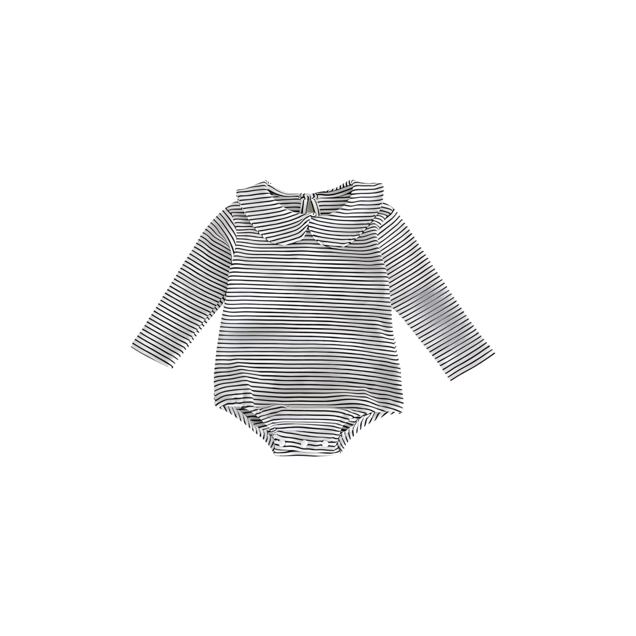 Baby Peter Pan collar romper in black and white stripe with long sleeves
