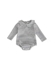 Baby Peter Pan collar romper in black and white stripe with long sleeves
