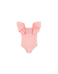 Baby pink gingham frill swimsuit, toddler girls summer swimwear with ruffle shoulders, cute one piece baby swimsuit for beach and pool
