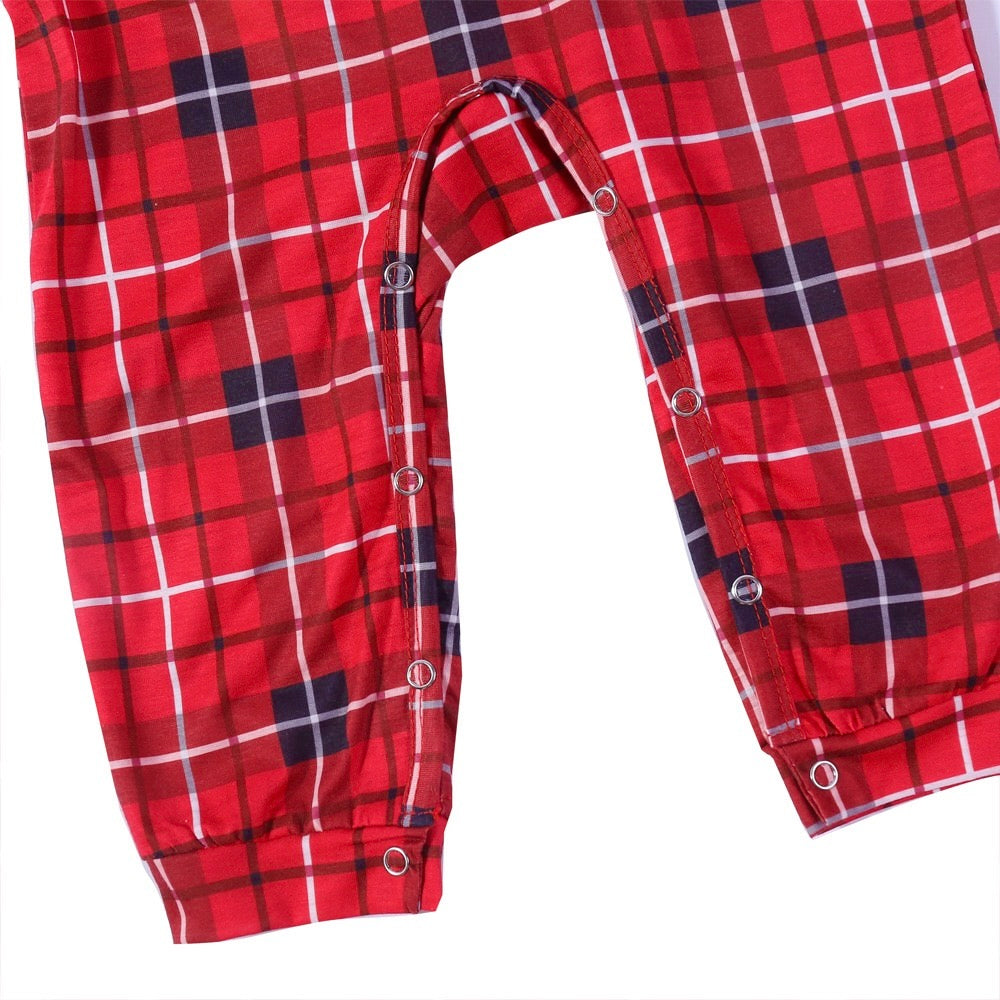 Baby plaid romper pajamas with snap button closure detail