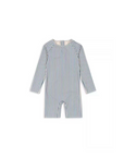 blue and white striped baby one-piece long sleeve rash suit