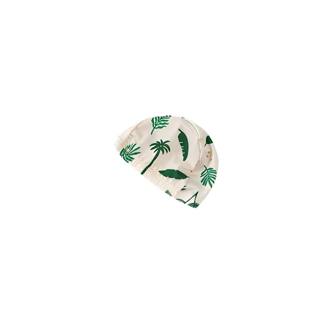Baby tropical leaf swimsuit matching beige hat, soft baby sun hat with palm leaf print for beach and holidays UK