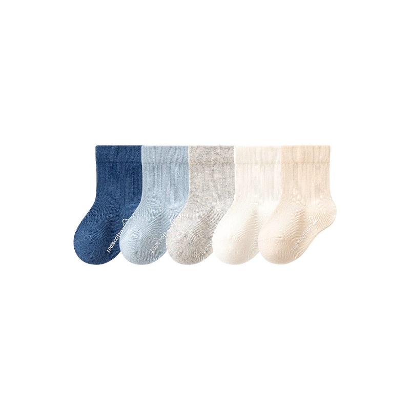 baby wearing soft blue ribbed cotton socks – cosy and comfy baby socks