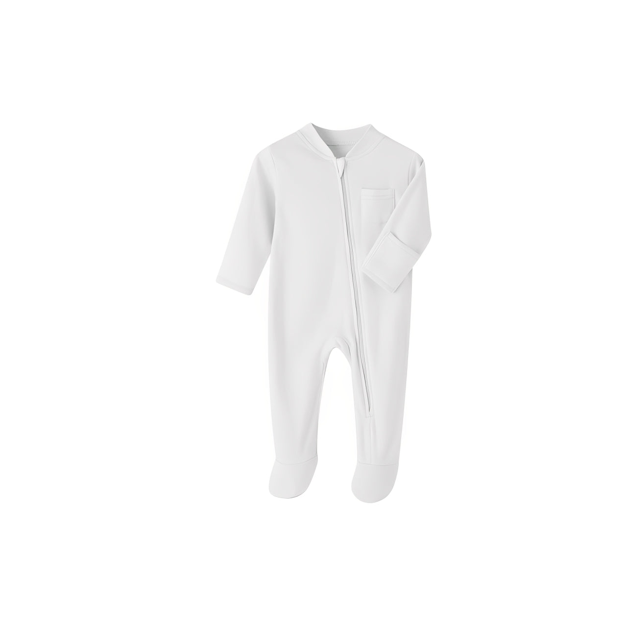 White cotton baby zipper footed romper for newborns – soft long sleeve infant sleepsuit