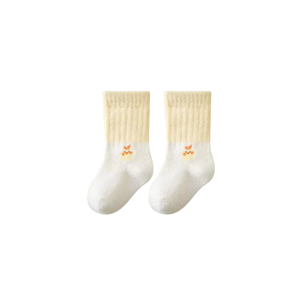 Cream and yellow baby socks with cute bear paw embroidery 