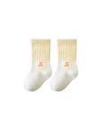 Cream and yellow baby socks with cute bear paw embroidery 