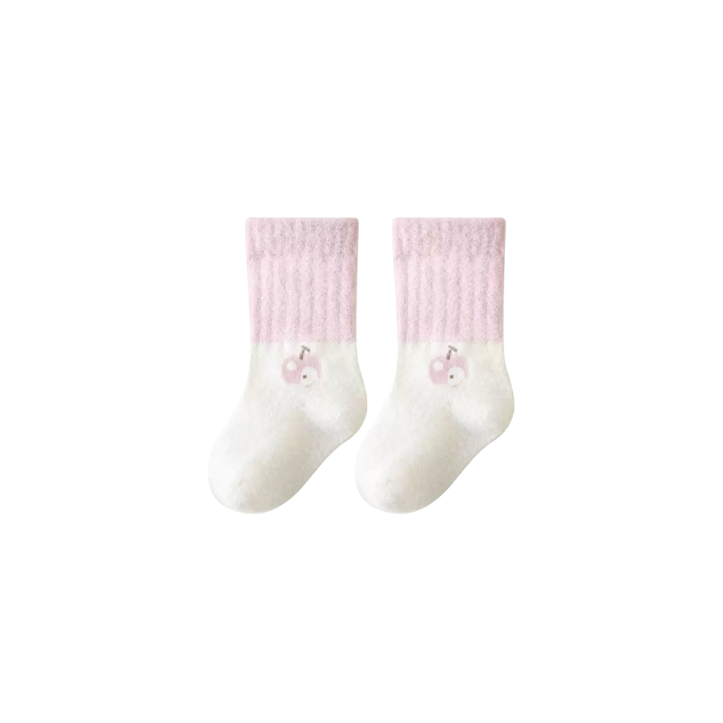 Pink baby socks with soft ribbed knit and embroidered bear paw design