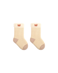 Beige striped bear embroidery baby socks – comfortable cotton stretch design
