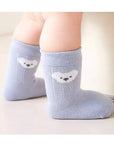 Blue bear face baby socks – breathable cotton animal socks for babies UK