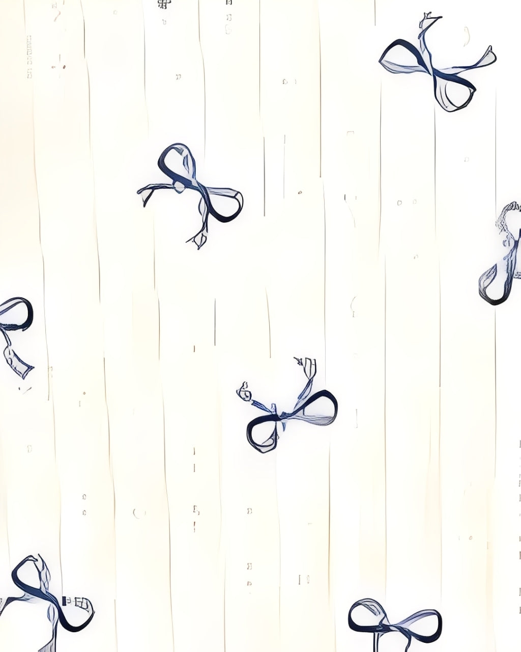 Close-up view of apricot ribbed cotton fabric with delicate blue bow pattern, soft and safe for baby’s sensitive skin.
