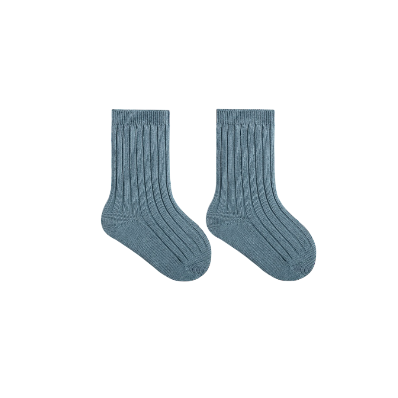 Ocean blue ribbed baby socks – soft cotton toddler socks UK
