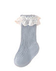 Blue ruffle lace baby socks, lightweight and breathable for spring and summer.