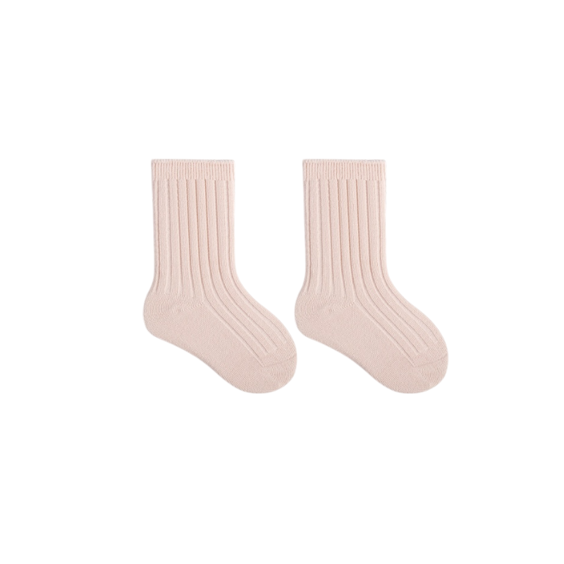 Blush pink ribbed baby socks made from soft cotton – cosy toddler socks UK