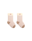 Brown striped baby socks with bear motif – warm cotton blend for baby boys and girls